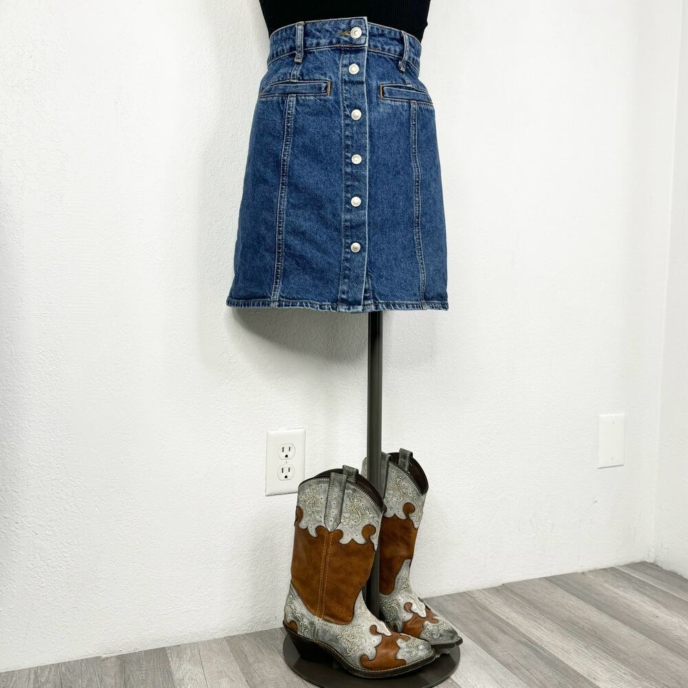Pull & Bear Denim Button/Snap Front Mini Skirt Eu… - image 2